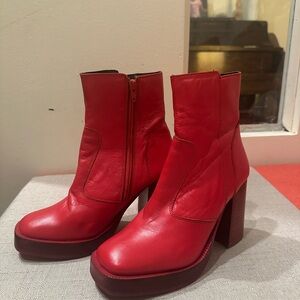 Red Leather Ankle Boots